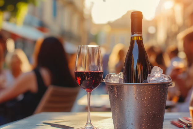 Calice e bottiglia vino rosso